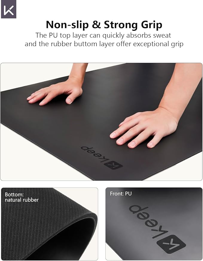 KEEP Professional Yoga Mat for Women and Men, 5mm Non-Slip Natural Rubber for Superior Grip, Eco-Friendly, Premium 74"x26" Exercise Mat for Pilates, and Fitness Workouts
