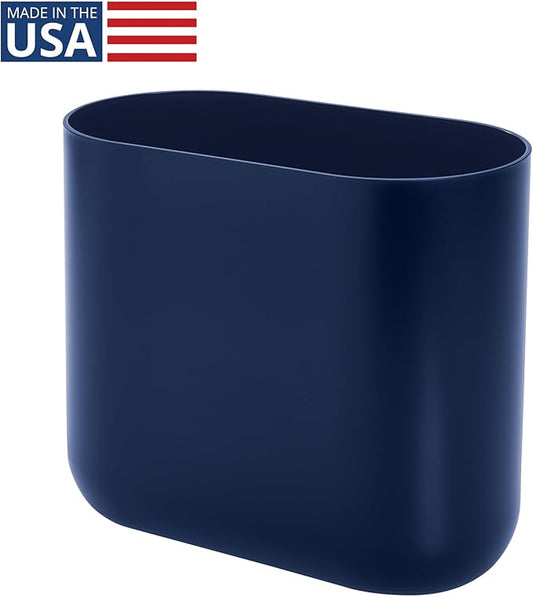 iDesign Small Slim Plastic Bathroom Trash Can, Garbage Can for Bedroom, Office, Desk, Dorm, Navy Blue