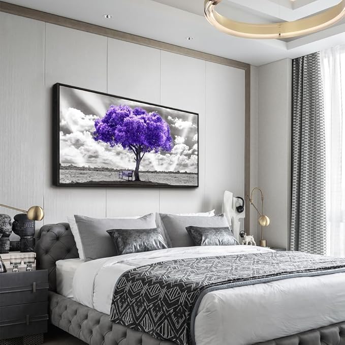 Wapluam Large Black Framed Wall Art For Living Room Wall Decor For Bedroom Wall Decoration Office Purple Trees Canvas Prints Pictures Artwork Abstract Black and White Wall Painting Ready to Hang