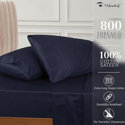 URBANHUT King Size Sheets - Egyptian Cotton, 4 Pc Bed Sheet Set, Luxury Hotel Sateen, Fits 16" Deep Pocket - Navy Blue