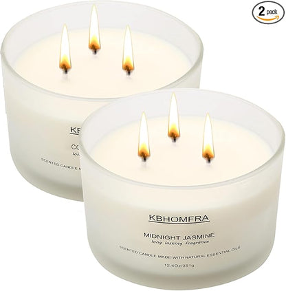 Scented Soy Wax Candle, 12.4 Oz Glass Jar, 70+ Hours Burn Time, Natural Essential Oils, Cotton Wick, Long Lasting Fragrance, Modern Contemporary Style (Gardenia+Jasmine 2pack)