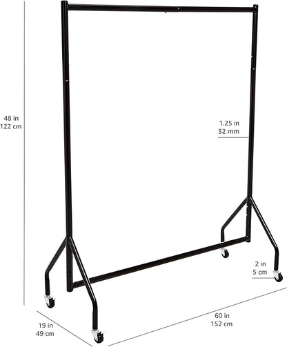 Amazon Basics Heavy Duty Rolling Garment Rack, Hanging Clothes Organizer Rail for Display and Storage, 1.21 x 1.52 m - Black