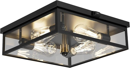 Caftersmark Outdoor Ceiling Light with Motion Sensor, Flush Mount Porch Ceiling Light, lear Glass with Dusk to Dawn 4-Light Close to Ceiling Light Fixture for Patio,Porch,Garage(14 in)