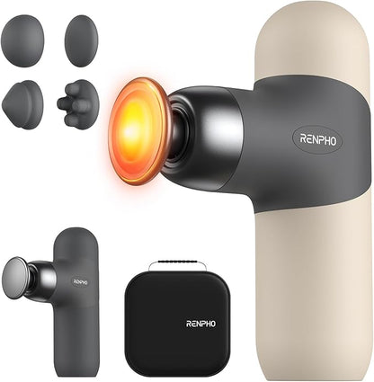 RENPHO Mini Thermal Massage Gun with Heat, Portable Deep Tissue Percussion Massager, Color Silicone Sleeves Travel Size with Carry Case, Grey