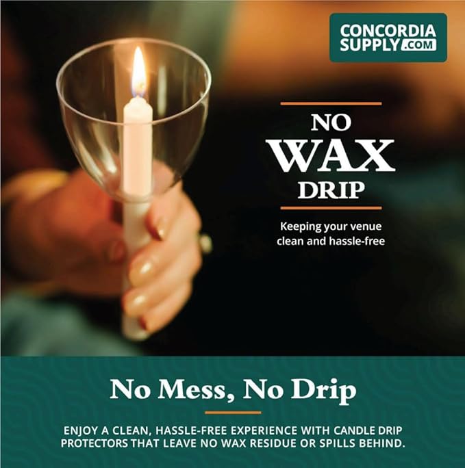 Concordia Supply Clear Shield Candle Drip Protectors - (Pack of 50) Wax Catcher for Candlesticks, Convenient for Church Vigils, Memorials, Congregational, & Christmas Eve Candles