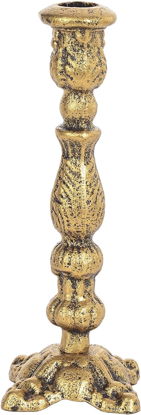 Sungmor Vintage Gold Cast Iron Candle Holder – 8.7" Tall Decorative Rustic Taper Candle Stand – Heavy Antique-Style Candlestick for Table Centerpiece, Fireplace Mantel, or Farmhouse Home Décor