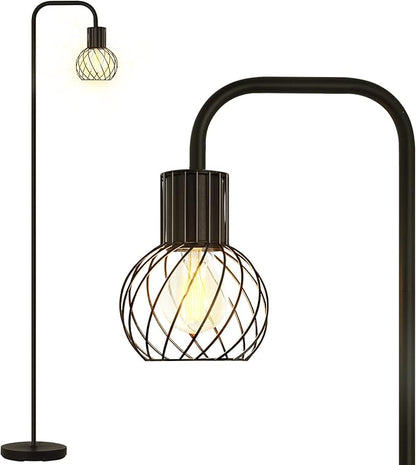 Industrial Floor Lamp, LED Standing Lamp Modern with 6W LED Bulb, Foot Switch, Metal Tall Lamps for Living Room, Bedroom, Office, Vintage Stand Up Light, Minimalist Farmhouse Floor Lamp in Black