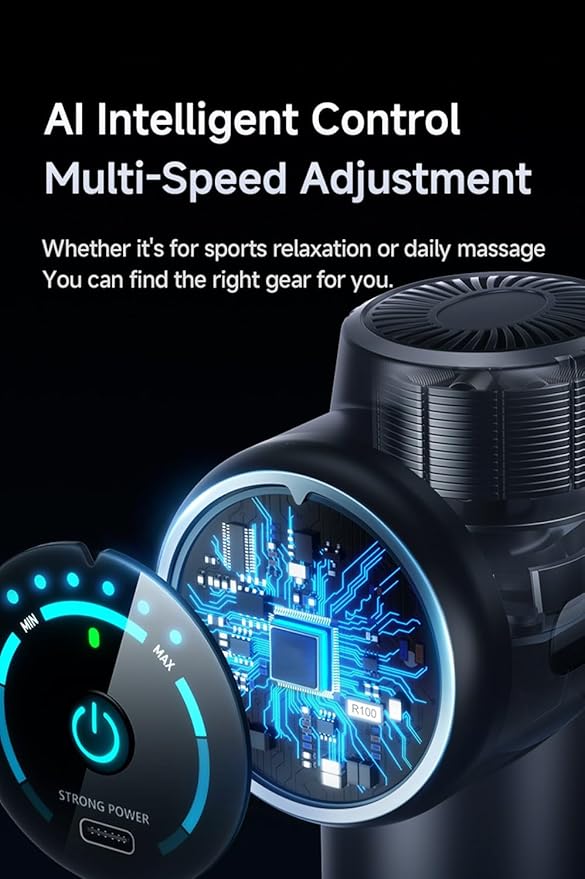 Portable Deep Tissue Muscle Massage Gun – 99-Speed Handheld Percussion Massager with LCD Display, Quiet Motor, 6 Heads & Carrying Case – Rechargeable Body Relaxation Tool for Active Lifestyles