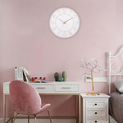 HZDHCLH Modern Wall Clocks Battery Operated,10 inch White and Rosegold Clock for Wall,Silent Small Wall Clock for Living Room Bedroom Kitchen Office Nursery Decor