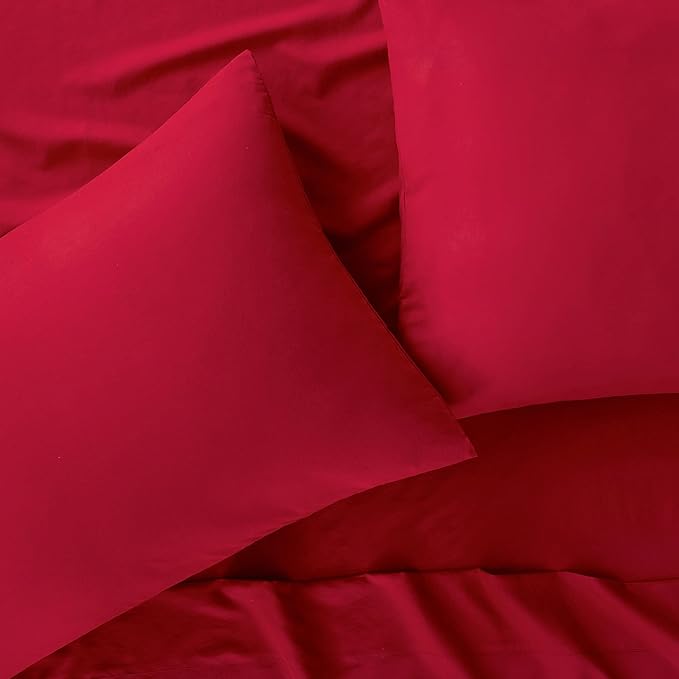 Serta Simply Clean Super Soft Hypoallergenic Stain Resistant Deep Pocket 4 Pieces Solid Bed Sheet Set, Full, Red