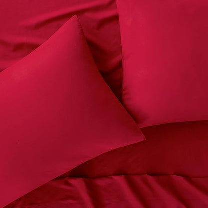 Serta Simply Clean Super Soft Hypoallergenic Stain Resistant Deep Pocket 4 Pieces Solid Bed Sheet Set, Full, Red