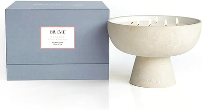Blueme Romance Candle | Oakmoss & Sandalwood | 6 Wick - Refillable Wellness Candle with Essential Oils, Hand Finished & Poured Soy Wax Blend Ceramic Vessel, Natural Cotton Wicks | Giant 45 oz