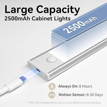 12inch Under Cabinet Lighting, LED Magnetic Motion Activated Under Cabinet Lights, Rechargeable Closet Lights 2500mAh Battery Operated, Wireless Dimmable Under Counter Lights for Kitchen 2 Pack