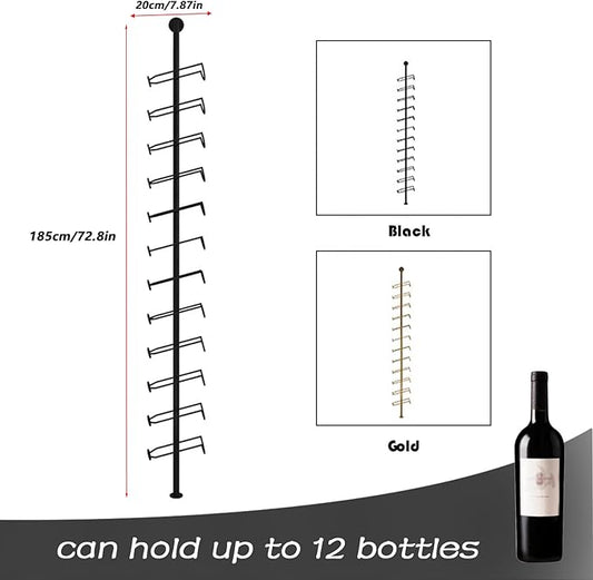 Wine Rack Wall Mounted, 72.8in High Metal Wine Bottle Holder for 12 Bottles, Kitchen Organization and Wine Storage for Commercial Restaurants Pantry Bar Wine Cellar (Black, Two rows-24 Bottles)