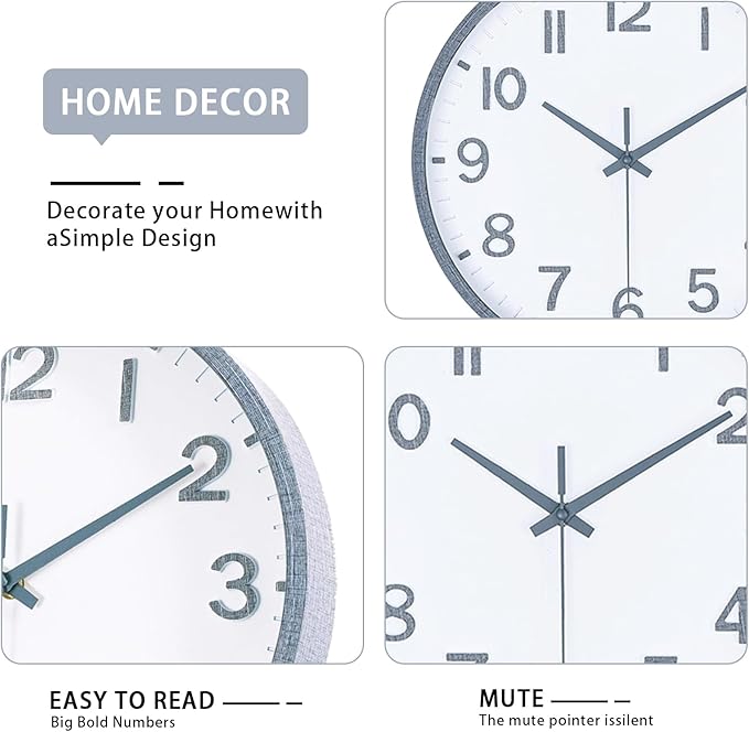 Wall Clocks Battery Operated 12 inch Modern Wall Clock,Silent Non Ticking Wall Clock for Living Room Bedroom Kitchen Office Classroom Decor (Wood Grain Gray White)