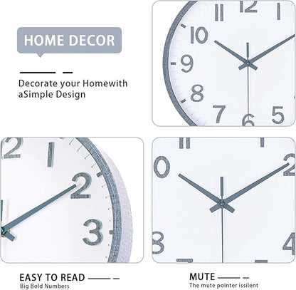 Wall Clocks Battery Operated 8 inch Modern Wall Clock,Silent Non Ticking Wall Clock for Living Room Bedroom Kitchen Office Classroom Decor (Texture Gray White)
