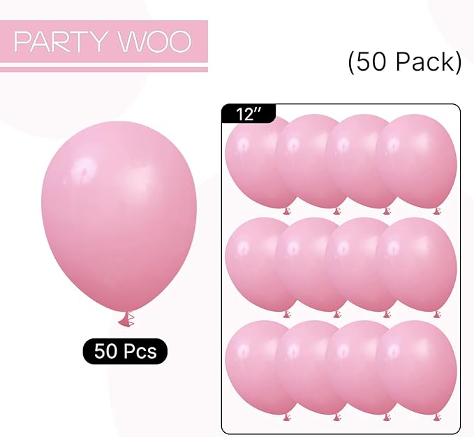 PartyWoo Cherry Pink Balloons 50 pcs 12 Inch Light Baby Pale Pink Latex Balloons for Baby Shower Gender Reveal Valentine's Day Engagement Wedding Princess Birthday Party Decorations Pink-Q09