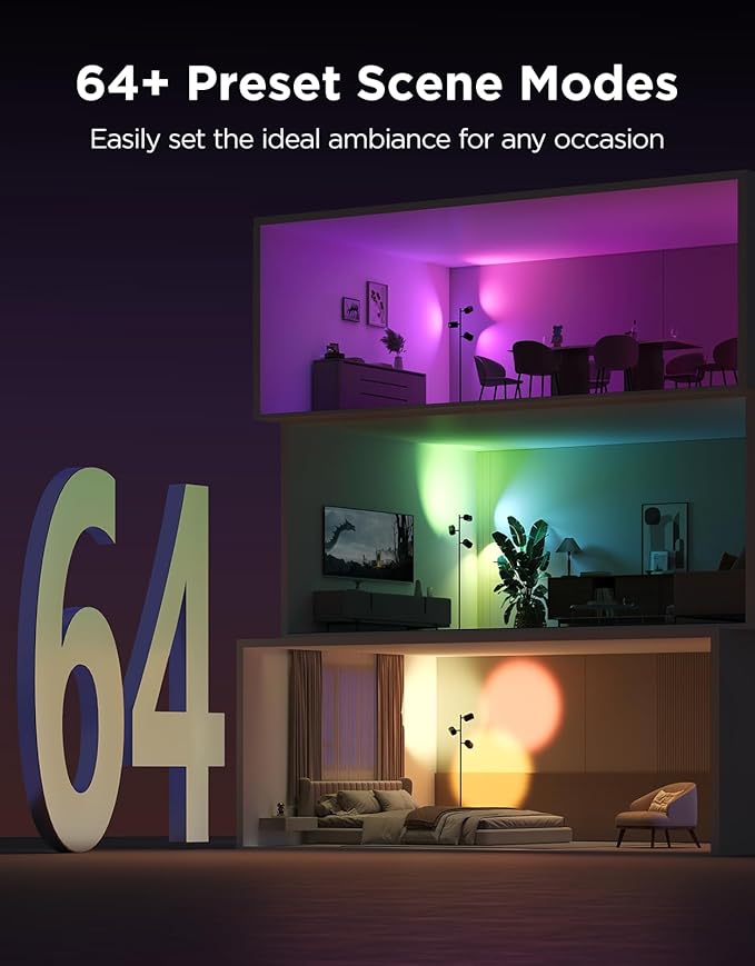 Govee Tree Floor Lamp Compatible with Matter, 3 Rotatable Lights with LuminBlend Technology, Standing Lamp with 64 Dynamic Scenes, Music Sync, Ideal Floor Lamp for Bedroom, Living Room, Reading Room