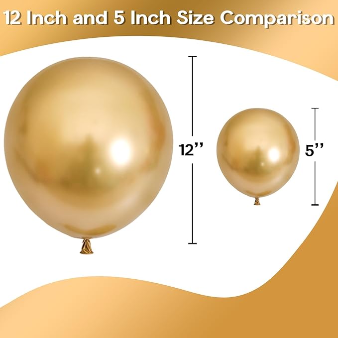 5 Inch Gold Balloons, 60 PCS Gold Metallic Balloon Small Metallic Gold Chrome Balloons 5'' Mini Matte Golden Latex Balloons for Birthday Graduation Anniversary Baby Shower Party Decorations
