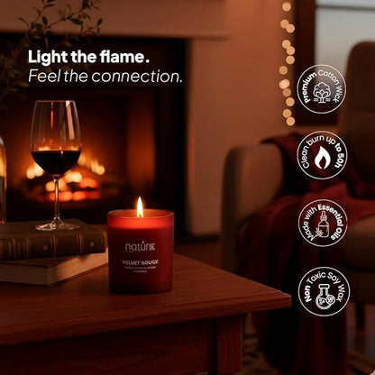 Natur IX Velvet Rouge Scented Candles for Home | Cedarwood, Saffron, Jasmine & Amber | Natural Non Toxic Soy Candles with Essential Oils | 50 H Long Burning