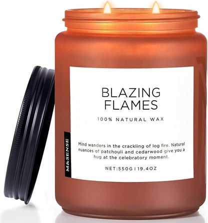 M&SENSE Blazing Flames Winter Scented Candles, Soy Wax 19.4oz 110 Hours Long Lasting Clean Burn, Warm Woods Aromatherapy Candles for Relaxation Large Candle Birthday Holiday Gifts for Men Women