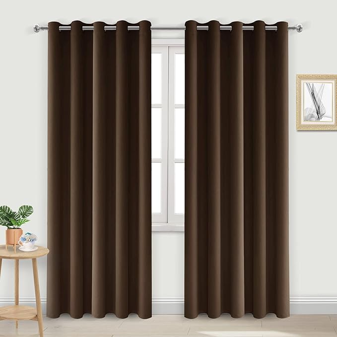 DWCN Brown Blackout Curtains for Living Room, Room Darkening Thermal Insulated Grommet Drapes for Bedroom - 60 x 84 Inches Long, Set of 2 Panels