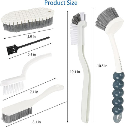 6 Pack Multipurpose Household Cleaning Set, Deep Cleaning Brush Set with Grips - Dish, Scrub, Bottle, Shoe, Groove Gap, Keyboard Brush for Kitchen, Bathroom (B)