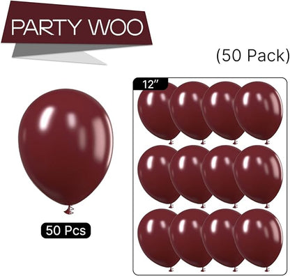 PartyWoo Retro Red Balloons, 50 pcs 12 Inch Burgundy Balloons, Maroon Balloons for Balloon Garland Arch as Party Decorations, Birthday Decorations, Wedding Decorations, Baby Shower Decorations