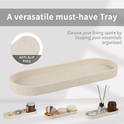 Bathroom Accessories Set,4 Piece Travertine Stone Look Bathroom Accessory Set with Soap Dispenser,Toothbrush Holder,Vanity Tray,Tumbler,Bathroom Organizer for Modern Bathrooms - Beige