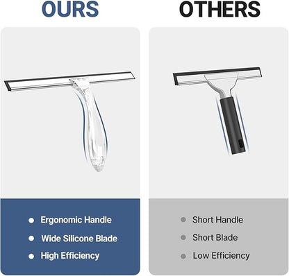 AmazerBath Squeegee for Shower Glass Door, Shower Squeegee for Glass Doors - All-Purpose Squeegee with Hook for Shower Doors, Windows, Mirrors, Tiles and Car Glass, 12 Inches - Clear