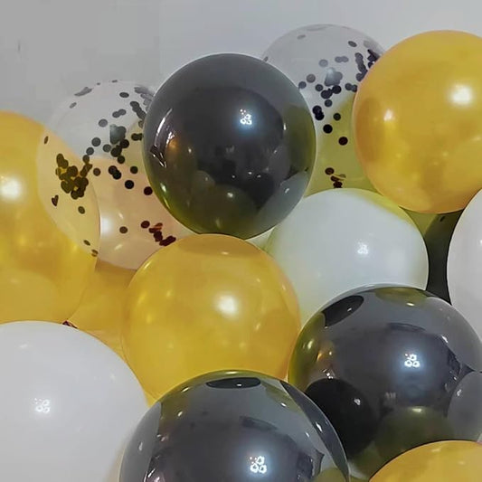 100pcs Black Gold White Balloons and Black Confetti Balloons 12 Inch with Ribbon for Graduation Birthday Baby Shower Wedding Anniversary Decorations