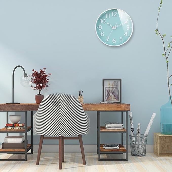 Wall Clock 12 Inch 3D Large Number Battery Operated Silent Non-Ticking Wall Clock Modern Quartz Design Decorative Indoor Bedroom Kitchen Office Classroom Mint Green