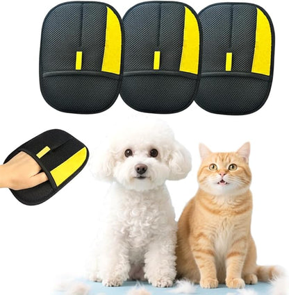 Electrostatic Pet Hair Removal Gloves: Quick Wiping - Reusable & Washable for Sofa Clothing Pet Beds Effortless Cats & Dogs Hair Remover for Busy Pet Owners (3pcs-Black)