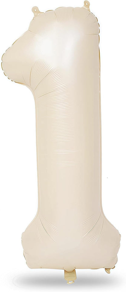 40 Inch Beige Number 1 Balloon for 1st Birthday Decoration, Large Self Inflating Cream Foil Number Balloons 0-9 for Boys Girls, White Sand 1 Helium Balloons for Women Men Party Anniversary Supplies