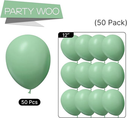PartyWoo Dusty Green Balloons 50 pcs 12 Inch Matte Sage Olive Boho Green Eucalyptus Helium Balloons for Wedding Baby Shower Gender Reveal Birthday Graduation Jungle Safari Party Decorations Green-F35