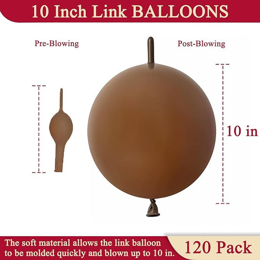 Brown Link Balloons 10 Inch 120 Pcs Latex Linking Balloons for Birthday Wedding Party Festival Decorations