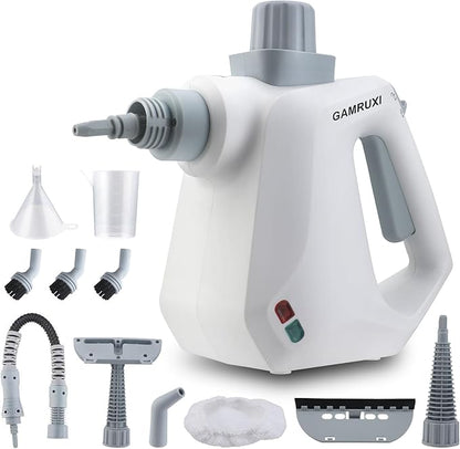 Handheld Pressurized Steam Cleaner with 11 Attachments – Portable Multi-Surface Steamer for Home, Mattress, Floors, Couch, Windows, Upholstery, Car, and Grout – Deep Cleaning & Stain Removal(White)