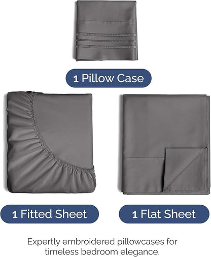 Twin XL Size 3 Piece Sheet Set - Comfy Breathable & Cooling Bed Sheets Set - Hotel Luxury Bedding for Women, Men, Kids, Teens, Boys & Girls - Deep Pockets, Soft, Wrinkle Free - Oeko-Tex - Dark Grey