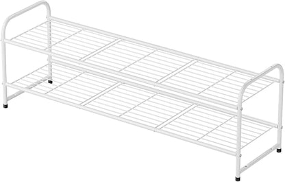 2 Tier Shoe Rack for Closet, 44 Inch Extra Long Shoe Storage Organizer for Shelves, Heavy Duty Metal, Easy Assembly, White