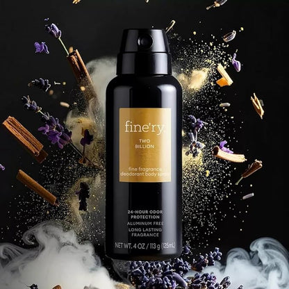 Finery Two Billion MEN'S DEODORANT SPRAY | Fine Fragrance - Deodorant Body Spray | 24 HOURS ODOR PROTECTION | 4oz