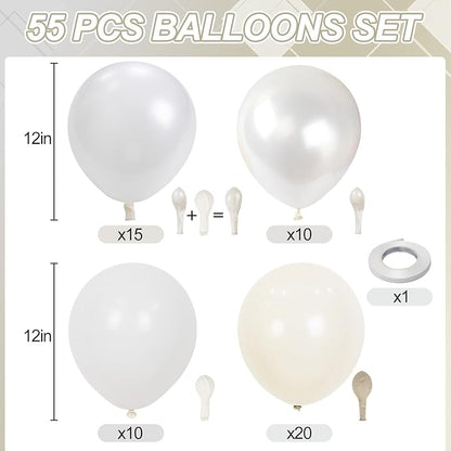 White Balloons, 55 PCS 12 Inch Double Stuffed Pearl White Wedding Balloons for Engagement Proposal Bridal Shower Baby Shower Birthday Party Decorations