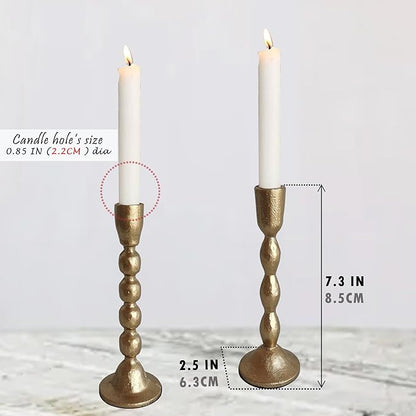 Antique Iron Taper Candle Holders - Set of 2 Decorative Candlesticks, Brass Finish Candle Stand for Weddings, Dining, and Parties