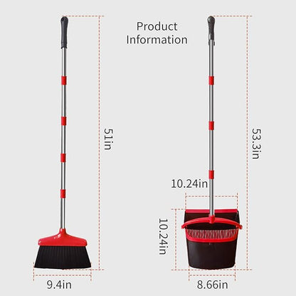 Broom and Dustpan Set (54") Long Handle Home Cleans Collapsible Broom with Dustpan Combo for Sweeping Dorm Classroom Lobby Kitchen Office (Black and Red)