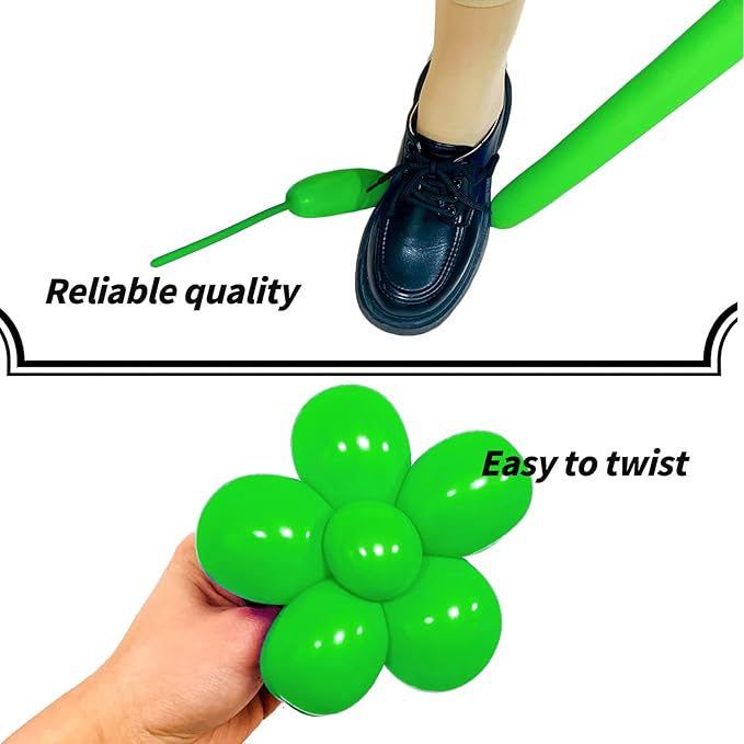 Green 260 Long Thickening Balloons for Tying Balloon Arch, Twisting Latex Animals Magic Modeling Skinny Birthday Balloons for Kid‘s Party Wedding Decoartion 100pcs