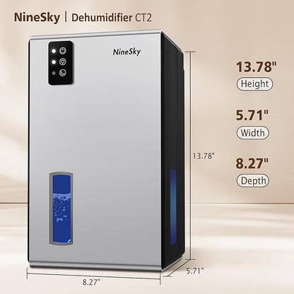 NineSky Dehumidifier for Home, 95 OZ Water Tank, (1000 sq.ft) Dehumidifiers for Bathroom Bedroom Basement with Auto Shut Off,7 Colors LED Light (Silver)