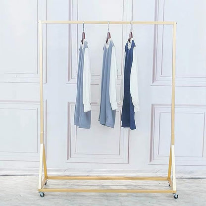 Clothing Store Modern Rolling Clothing Display Stands with Wheels,Storage Shoe Bag Pipe Shelf,Organization Garment Rack,Home Clothes Hanging Shelves（Gold without Wood Board, 47.2" L）