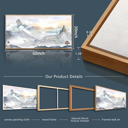 Wood Framed Canvas Wall Art For Living Room Large Size Wall Decorations For Office Abstract Wall Decor For Bedroom Mountain Scenery Wall Painting Artwork Framed pictures Art Home Decor 30" X 60"