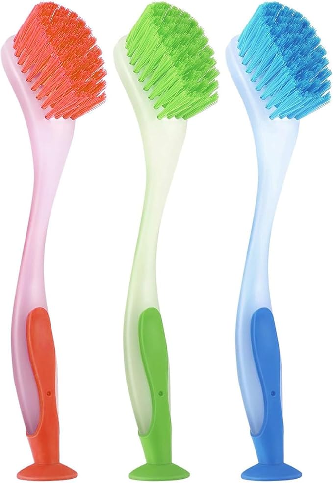 Generic 3-Piece Plastic Dish Cleaning Brush Set | Kitchen Sink Brushes for Cleaning Dishes, Pans, and Pots | Scrubbing Brush with Durable Bristles