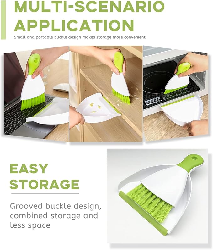 Dust pan Broom Brush Dustpan - Small Broom and Dustpan Set, Mini Dust pan, Small Dustpans and Brush Set for Home Cleaning, Sofa,Desk,Guinea Pig Cage,Cat Litter, etc. (Green (1set)