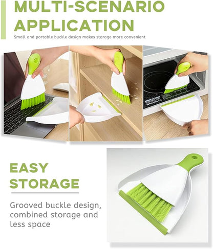 Dust pan Broom Brush Dustpan - Small Broom and Dustpan Set, Mini Dust pan, Small Dustpans and Brush Set for Home Cleaning, Sofa,Desk,Guinea Pig Cage,Cat Litter, etc. (Green (1set)